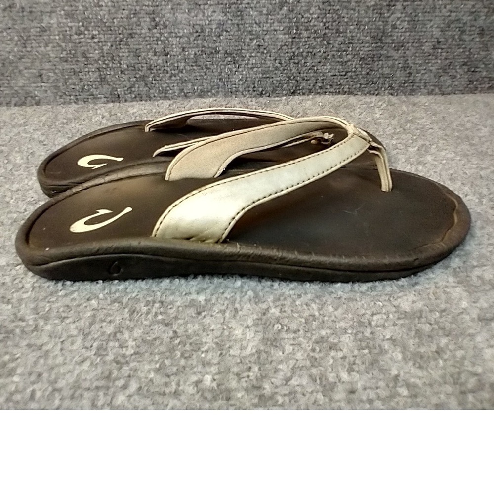 Olukai Ohana Womens ivory Metallic Silver Flip Flop‎ Sandals Thong Beach Shoes